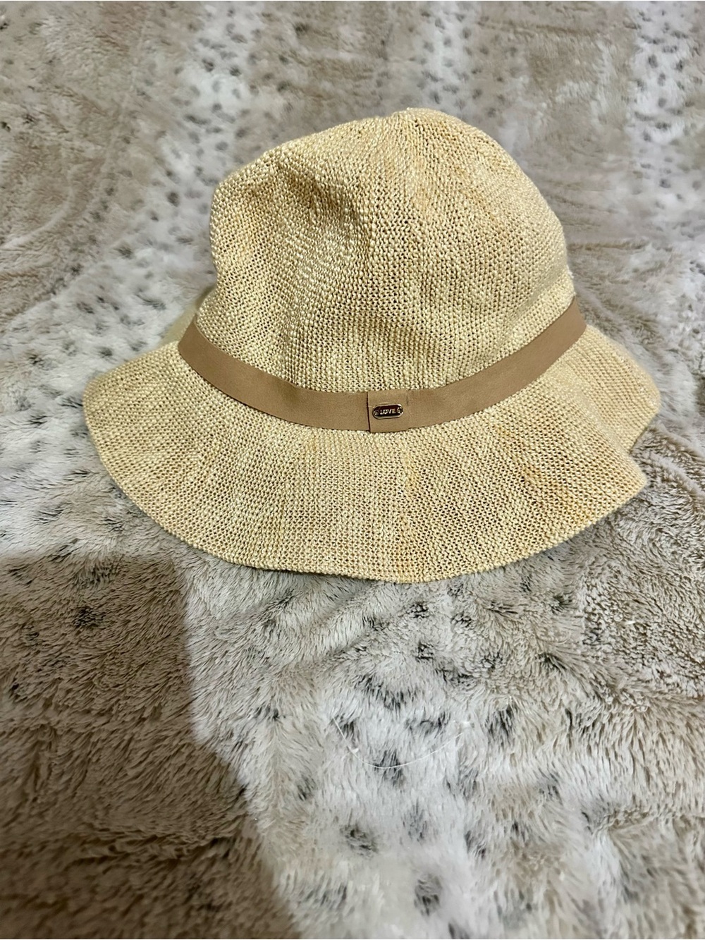 Light Beige Kids Straw Sun Hat with Tan Band